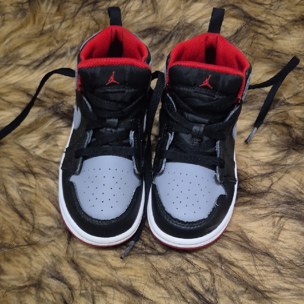 Jordan Kids Black, Red, and Gray Sneakers SOLD